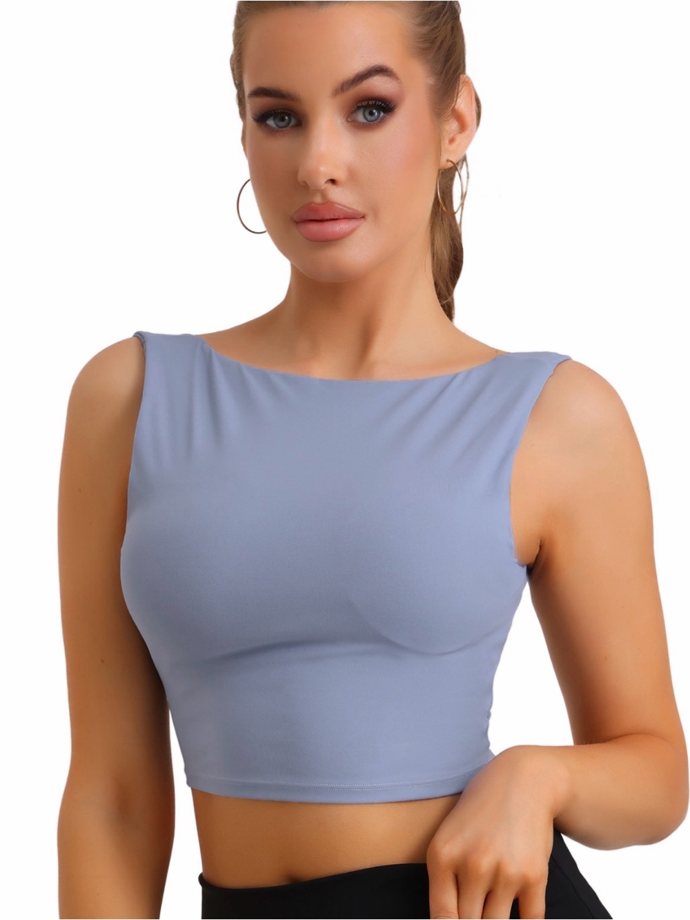 Sleeveless Cropped Tank Top in Dusty Blue